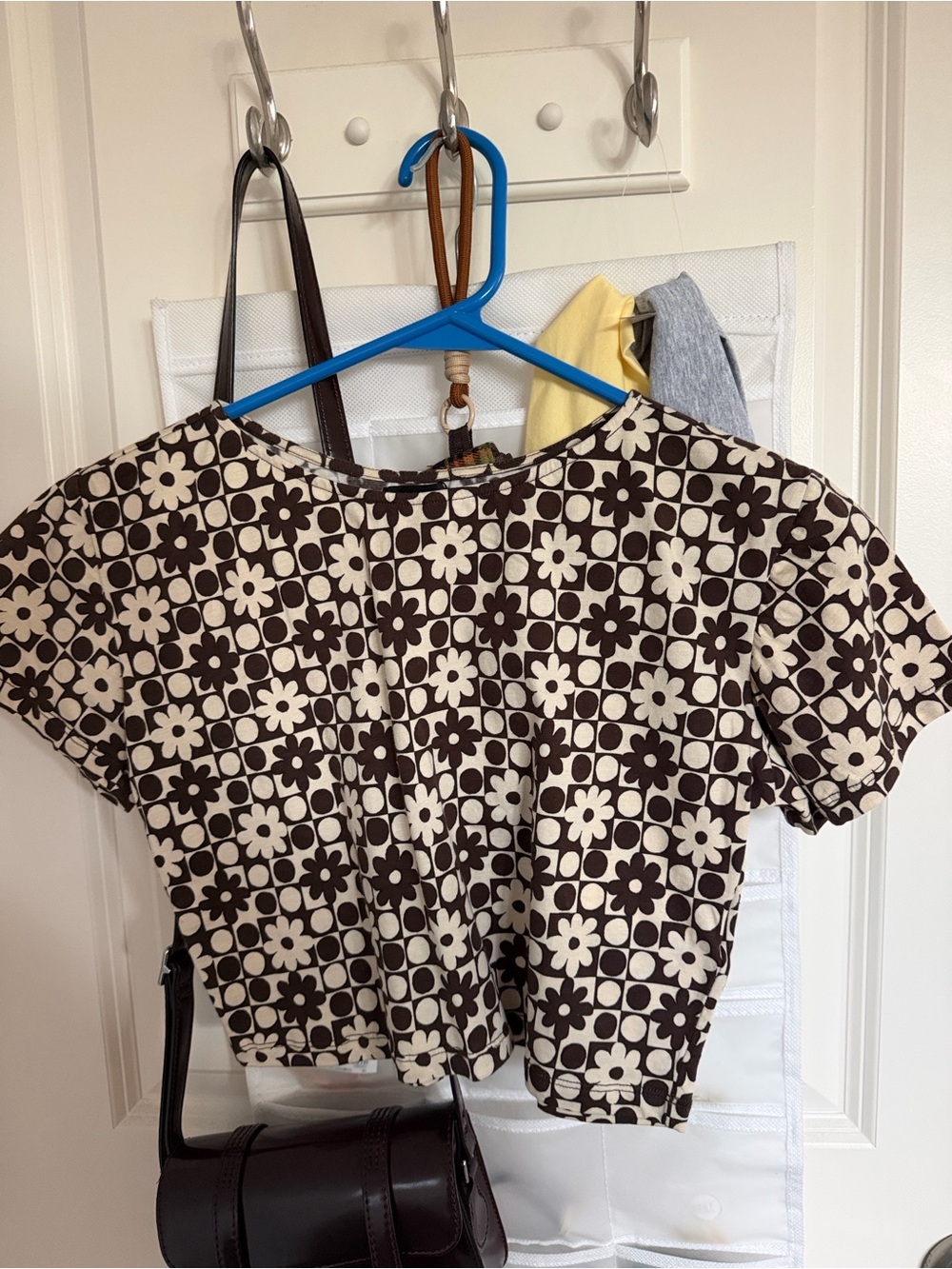 Motel Rocks Black & Cream Floral Checker Crop Top